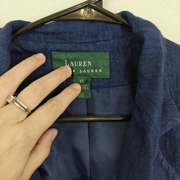 Lauren Ralph Lauren Linen Button Up Blazer In Navy Blue Size 14 Womens - Picture 8 of 14